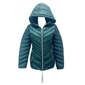 Michael Kors Women's Jacket Packable Puffer Down Hooded MK Winter Coat-Green XXS